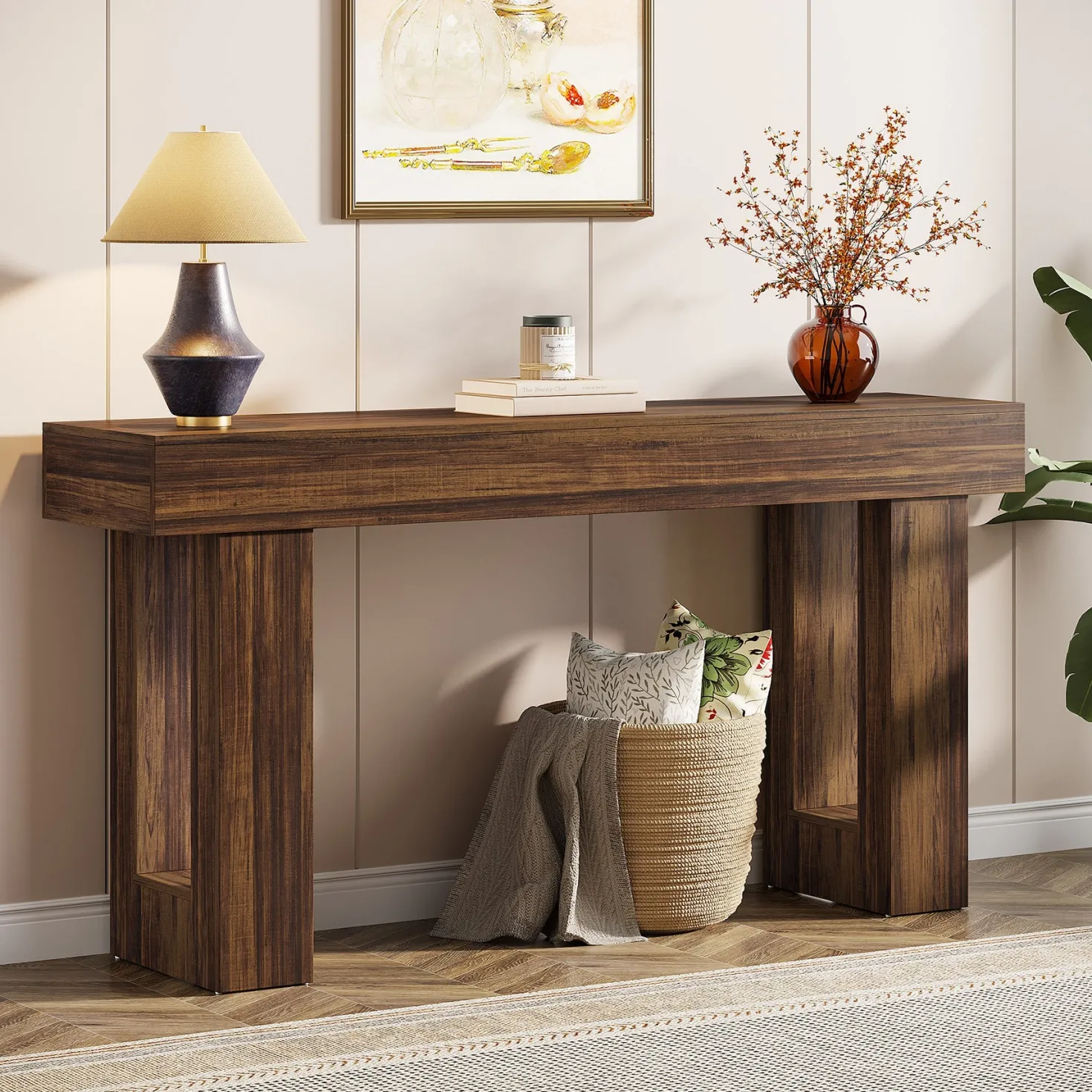 Wooden Sofa Table, 63-Inch Modern Console Table For Living Room