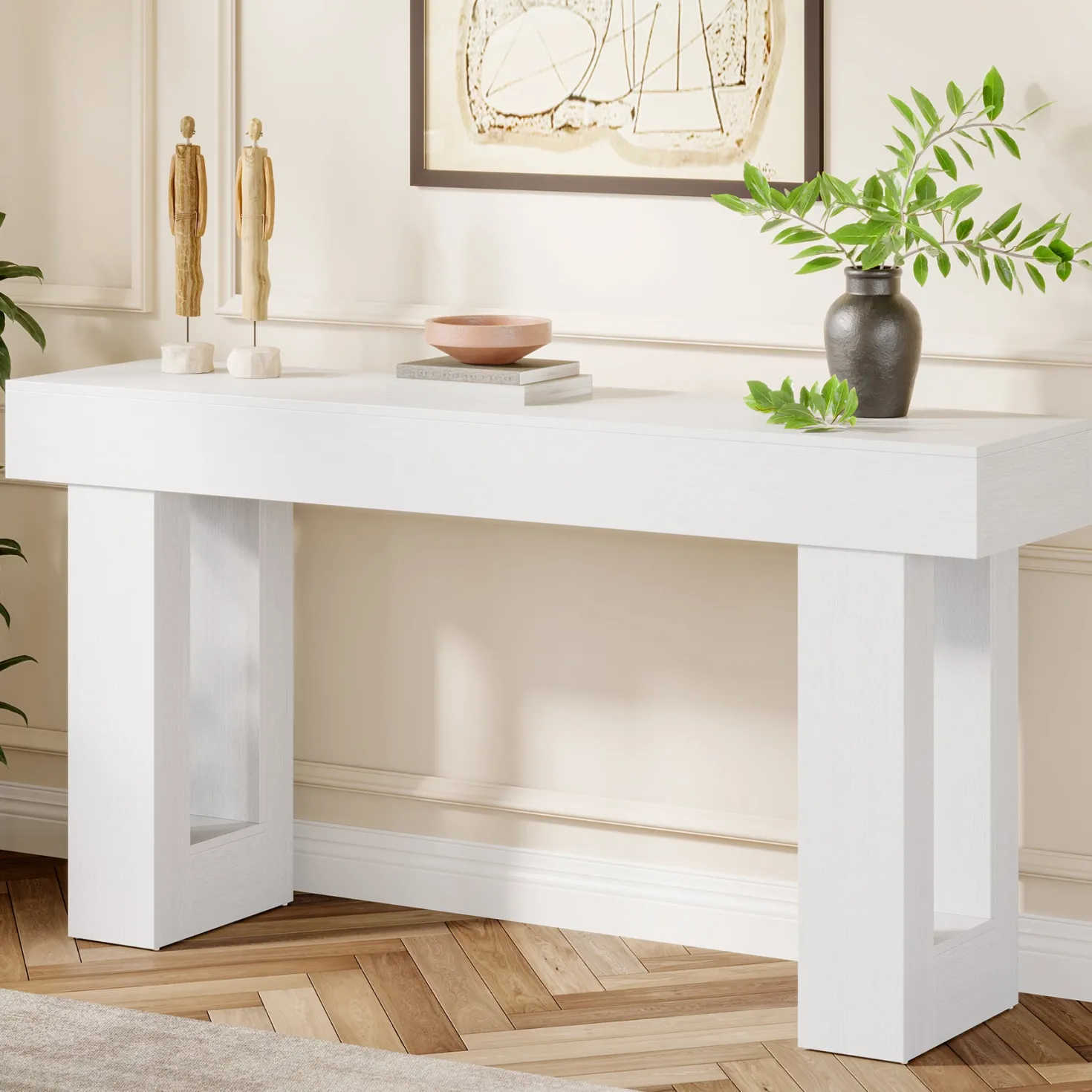 Wooden Sofa Table, 63-Inch Modern Console Table For Living Room
