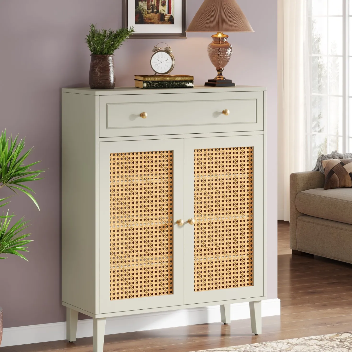 Wooden Storage Cabinet Sideboard with Adjustable Shelves and Drawer