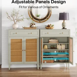 Wooden Storage Cabinet Sideboard with Adjustable Shelves and Drawer