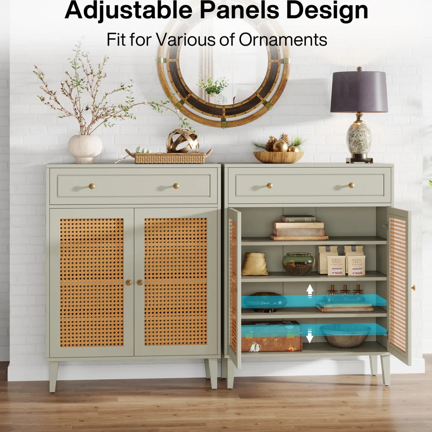 Wooden Storage Cabinet Sideboard with Adjustable Shelves and Drawer
