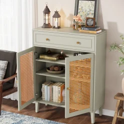 Wooden Storage Cabinet Sideboard with Adjustable Shelves and Drawer