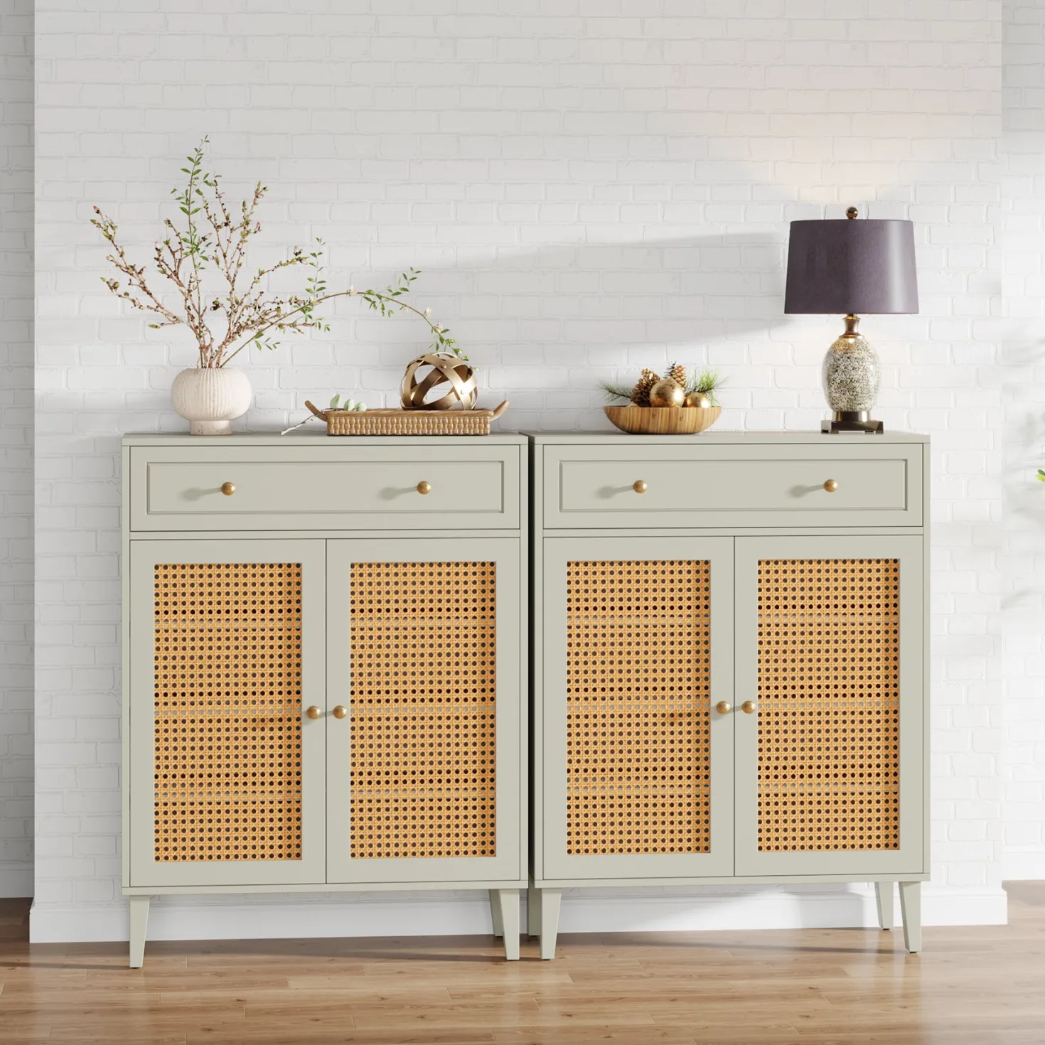 Wooden Storage Cabinet Sideboard with Adjustable Shelves and Drawer